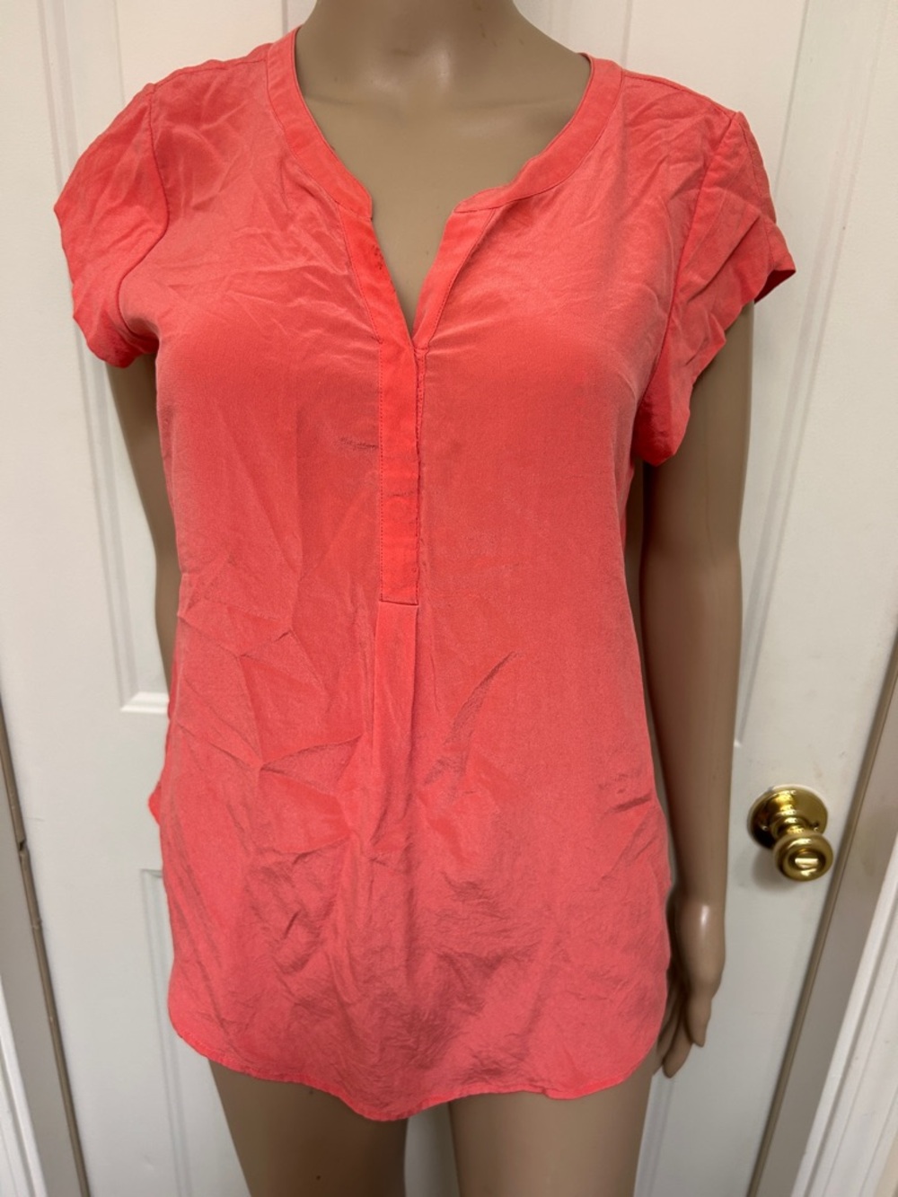 Joie Coral Pullover V Neck Short Sleeve Blouse Large